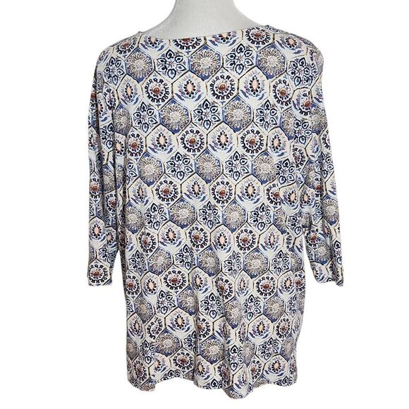 J. Jill Geometric Floral Print Tee Size Large Petite Blue and Red Print Top - Picture 2 of 7